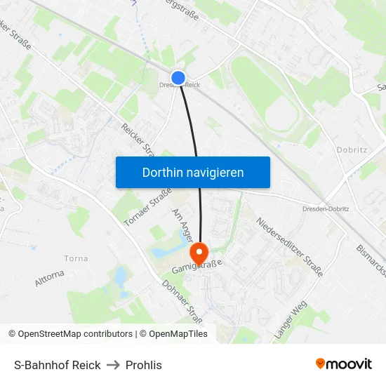 S-Bahnhof Reick to Prohlis map