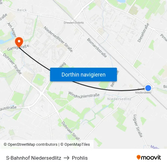S-Bahnhof Niedersedlitz to Prohlis map