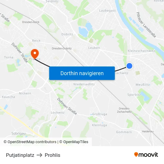 Putjatinplatz to Prohlis map