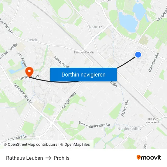 Rathaus Leuben to Prohlis map