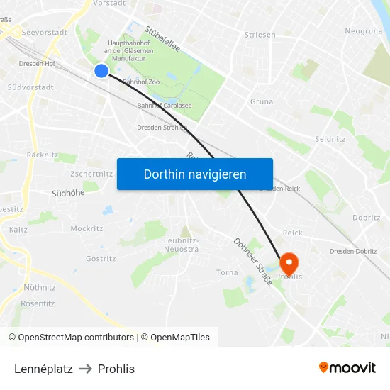 Lennéplatz to Prohlis map