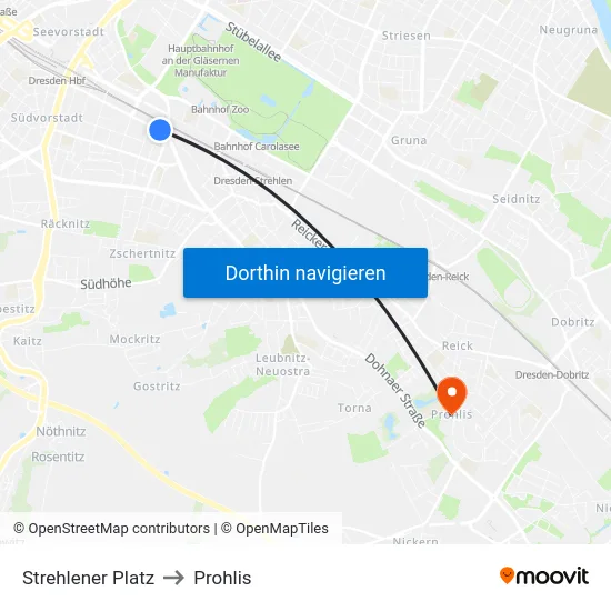 Strehlener Platz to Prohlis map