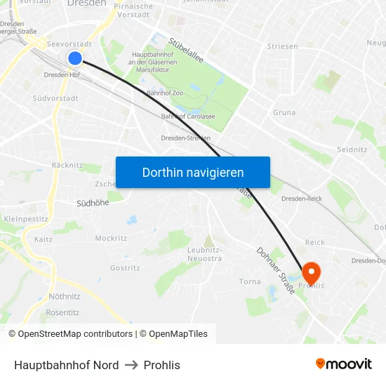 Hauptbahnhof Nord to Prohlis map