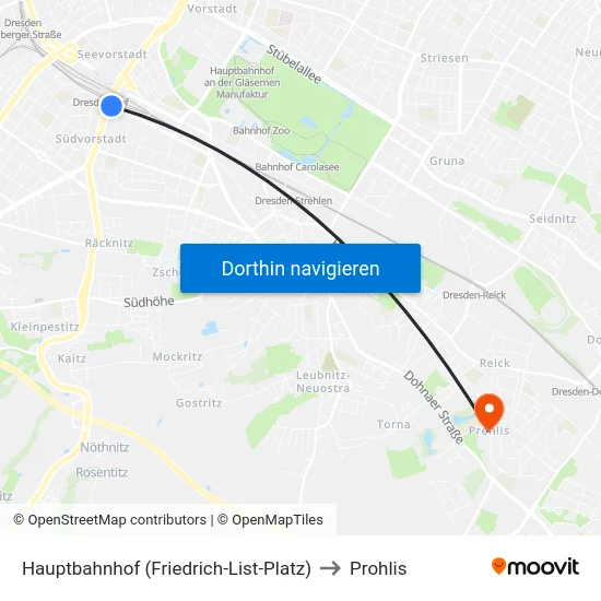 Hauptbahnhof (Friedrich-List-Platz) to Prohlis map