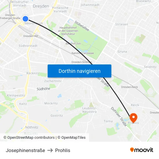 Josephinenstraße to Prohlis map