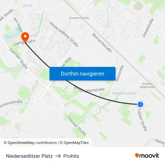 Niedersedlitzer Platz to Prohlis map