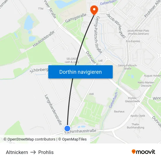 Altnickern to Prohlis map