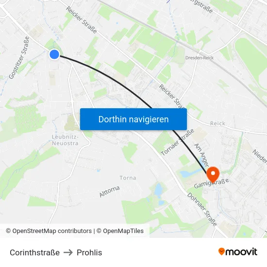 Corinthstraße to Prohlis map