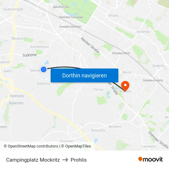 Campingplatz Mockritz to Prohlis map