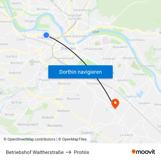 Betriebshof Waltherstraße to Prohlis map