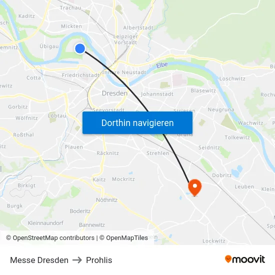 Messe Dresden to Prohlis map