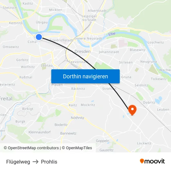 Flügelweg to Prohlis map