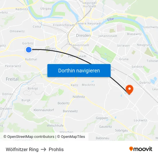 Wölfnitzer Ring to Prohlis map