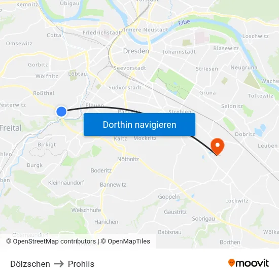 Dölzschen to Prohlis map