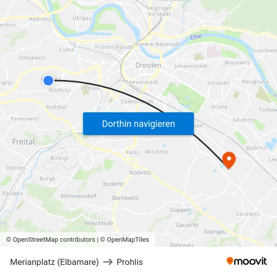 Merianplatz (Elbamare) to Prohlis map