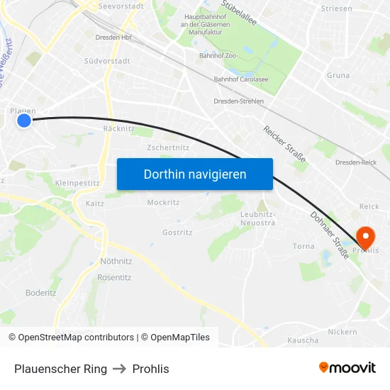 Plauenscher Ring to Prohlis map