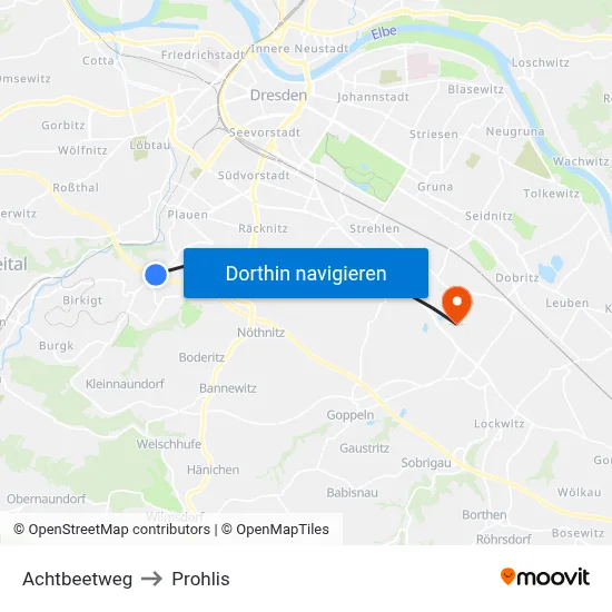 Achtbeetweg to Prohlis map