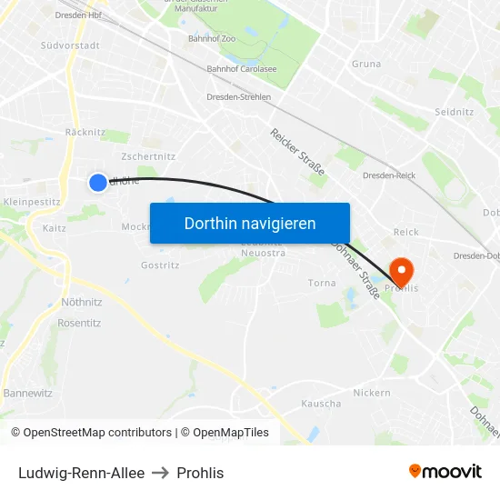 Ludwig-Renn-Allee to Prohlis map