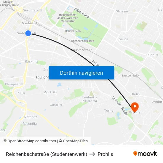 Reichenbachstraße (Studentenwerk) to Prohlis map