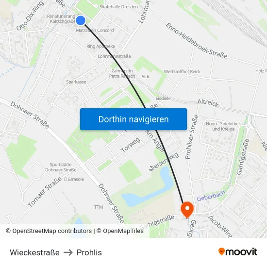 Wieckestraße to Prohlis map
