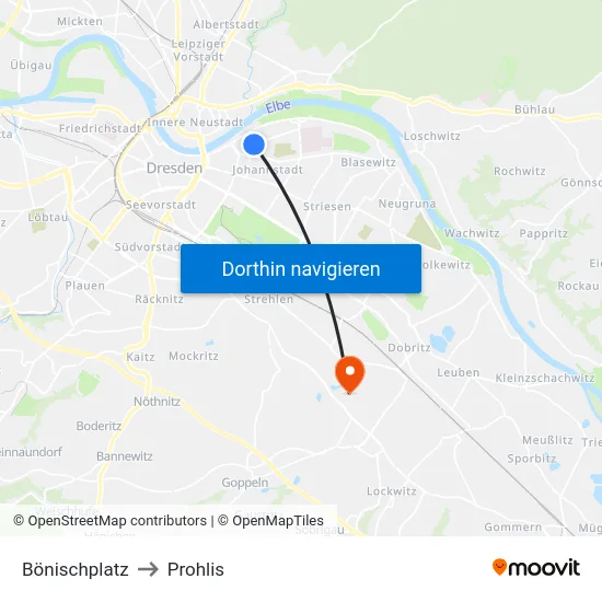 Bönischplatz to Prohlis map