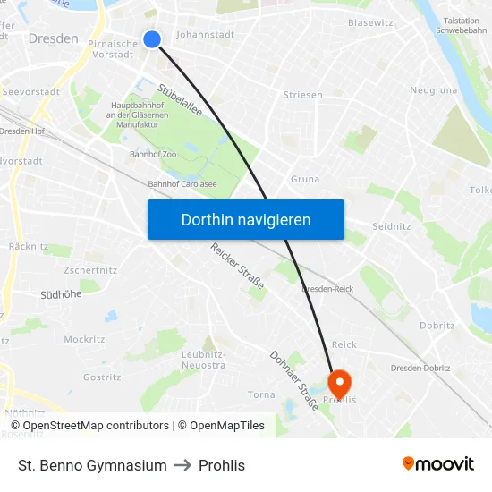 St. Benno Gymnasium to Prohlis map