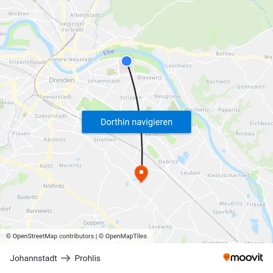 Johannstadt to Prohlis map