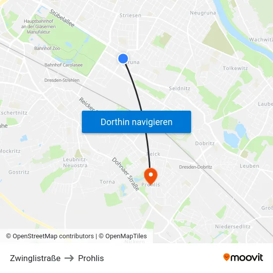 Zwinglistraße to Prohlis map