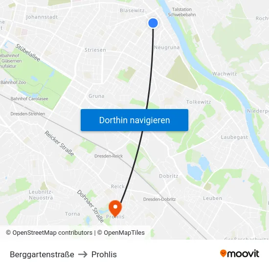 Berggartenstraße to Prohlis map