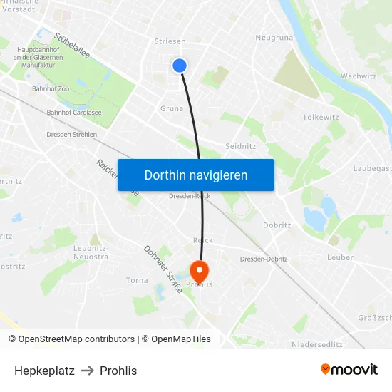 Hepkeplatz to Prohlis map