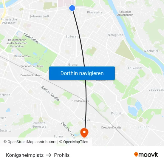 Königsheimplatz to Prohlis map
