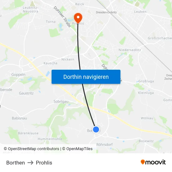 Borthen to Prohlis map