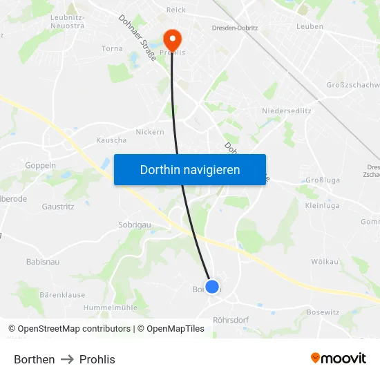 Borthen to Prohlis map