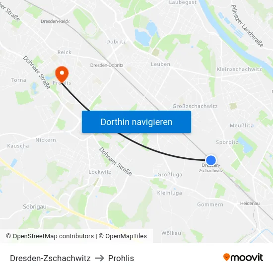 Dresden-Zschachwitz to Prohlis map