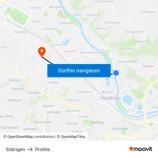 Söbrigen to Prohlis map