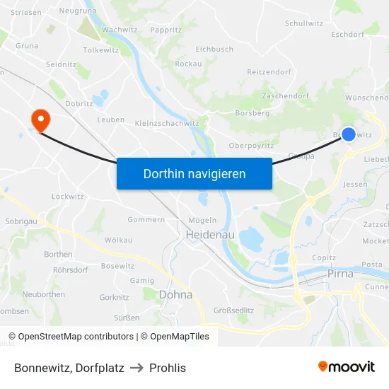 Bonnewitz, Dorfplatz to Prohlis map