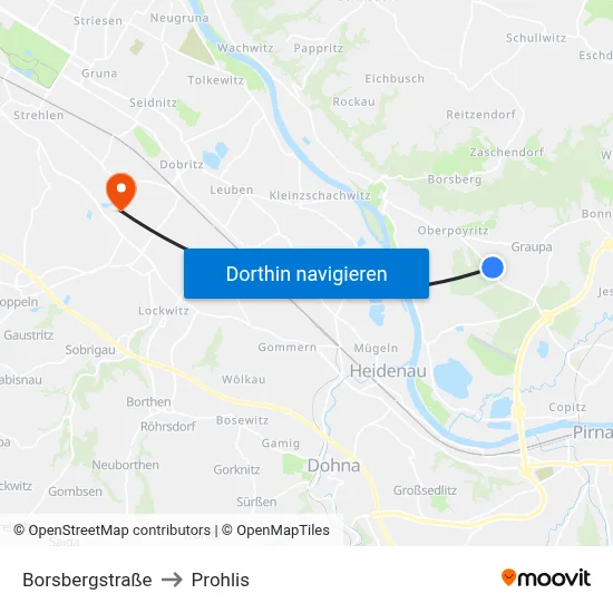 Borsbergstraße to Prohlis map