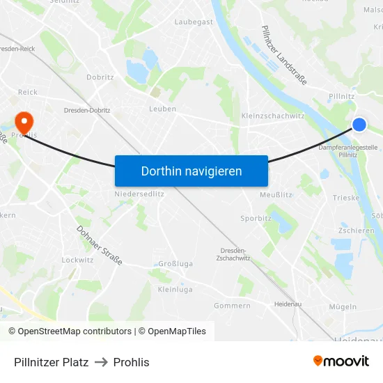 Pillnitzer Platz to Prohlis map