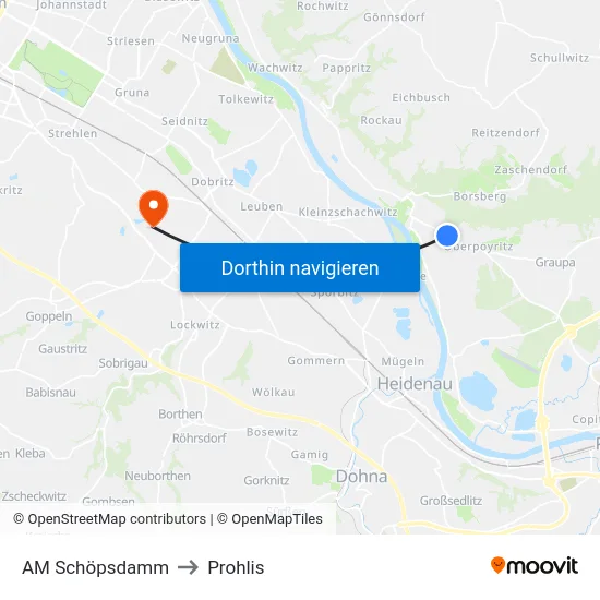 AM Schöpsdamm to Prohlis map