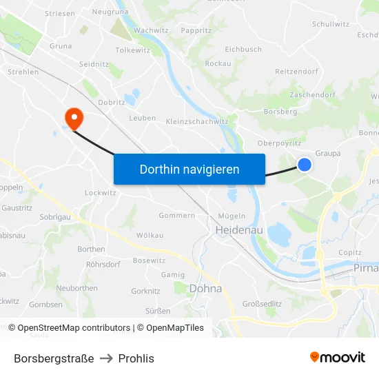 Borsbergstraße to Prohlis map