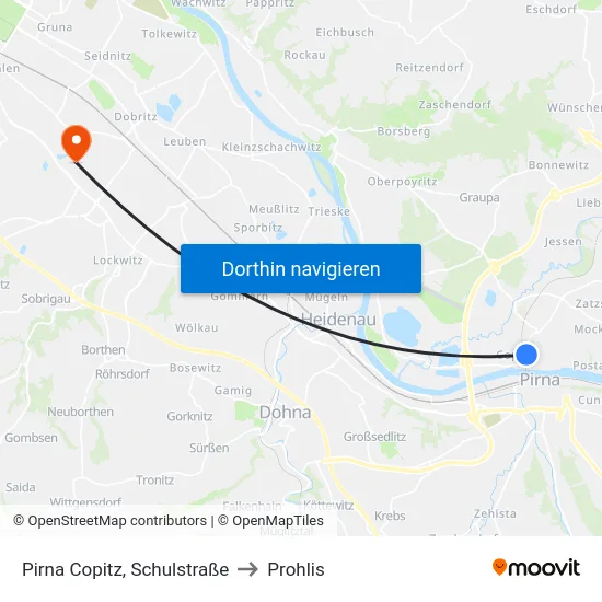 Pirna Copitz, Schulstraße to Prohlis map