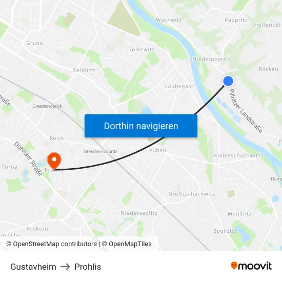 Gustavheim to Prohlis map