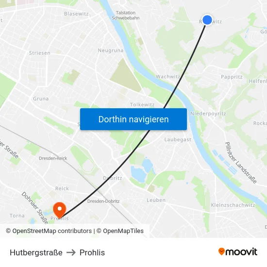 Hutbergstraße to Prohlis map