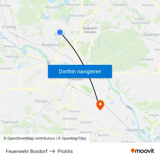 Feuerwehr Boxdorf to Prohlis map