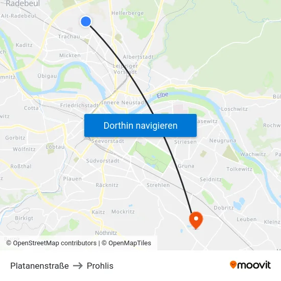 Platanenstraße to Prohlis map