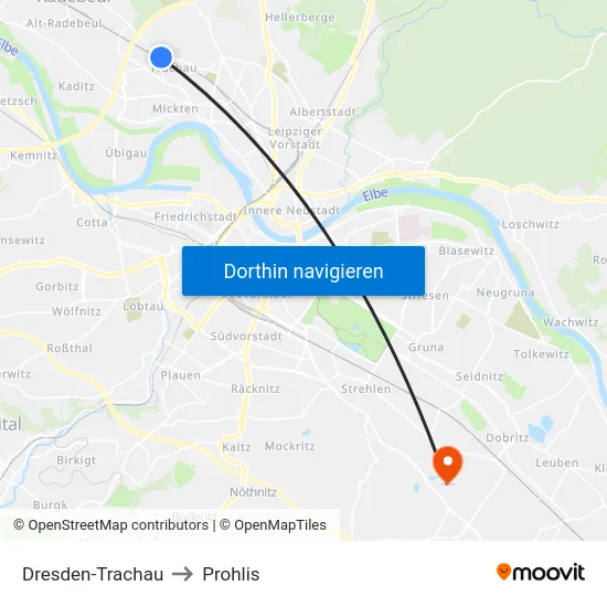 Dresden-Trachau to Prohlis map