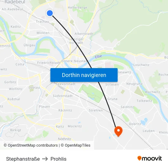 Stephanstraße to Prohlis map