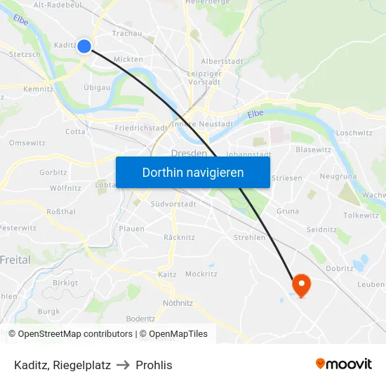 Kaditz, Riegelplatz to Prohlis map