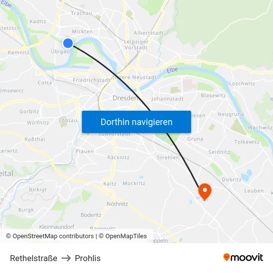 Rethelstraße to Prohlis map