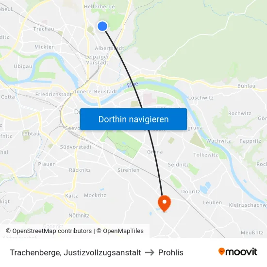 Trachenberge, Justizvollzugsanstalt to Prohlis map